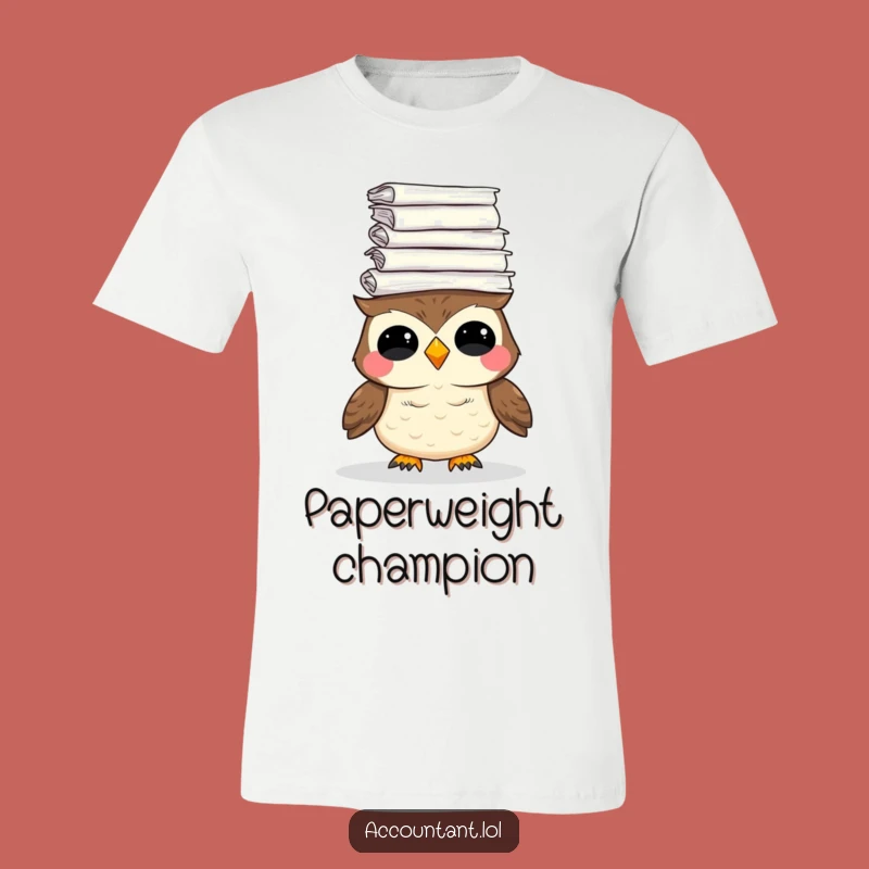 Funny Owl Paper Stack T-Shirt: Workload Warrior Humor Tee