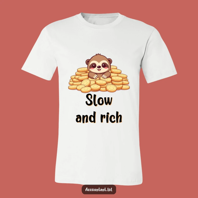 Funny Sloth T-Shirt: Overflowing Coins - Hilarious Wealth Tee, Perfect Funny Gift