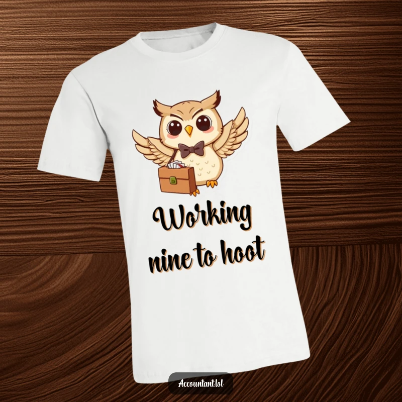 Funny Owl T-Shirt: A cheerful owl in a bow tie flies with a briefcase, depicting a busy executive's humorous journey.