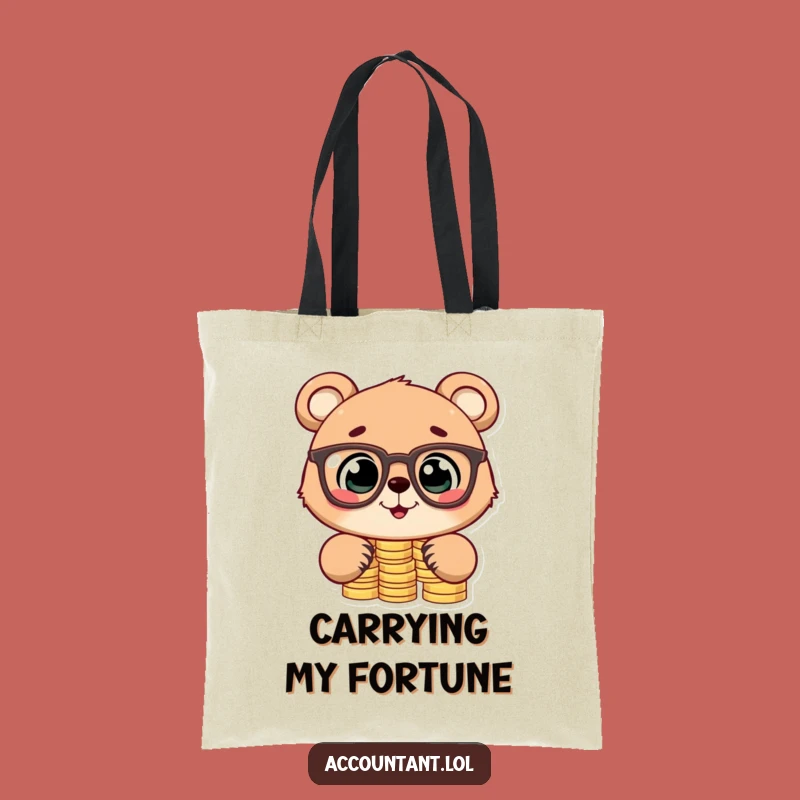 Funny Bear Cub Stacking Coins Tote Bag: Chic Financial Humor Accessory
